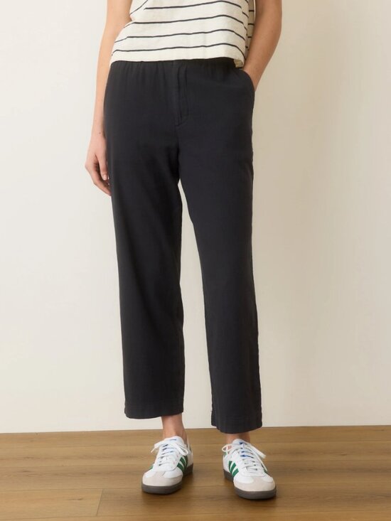 Marine Layer Pants - Elle Relaxed Crop Pant in Phantom Charcoal Black Size XS Elastic Waist